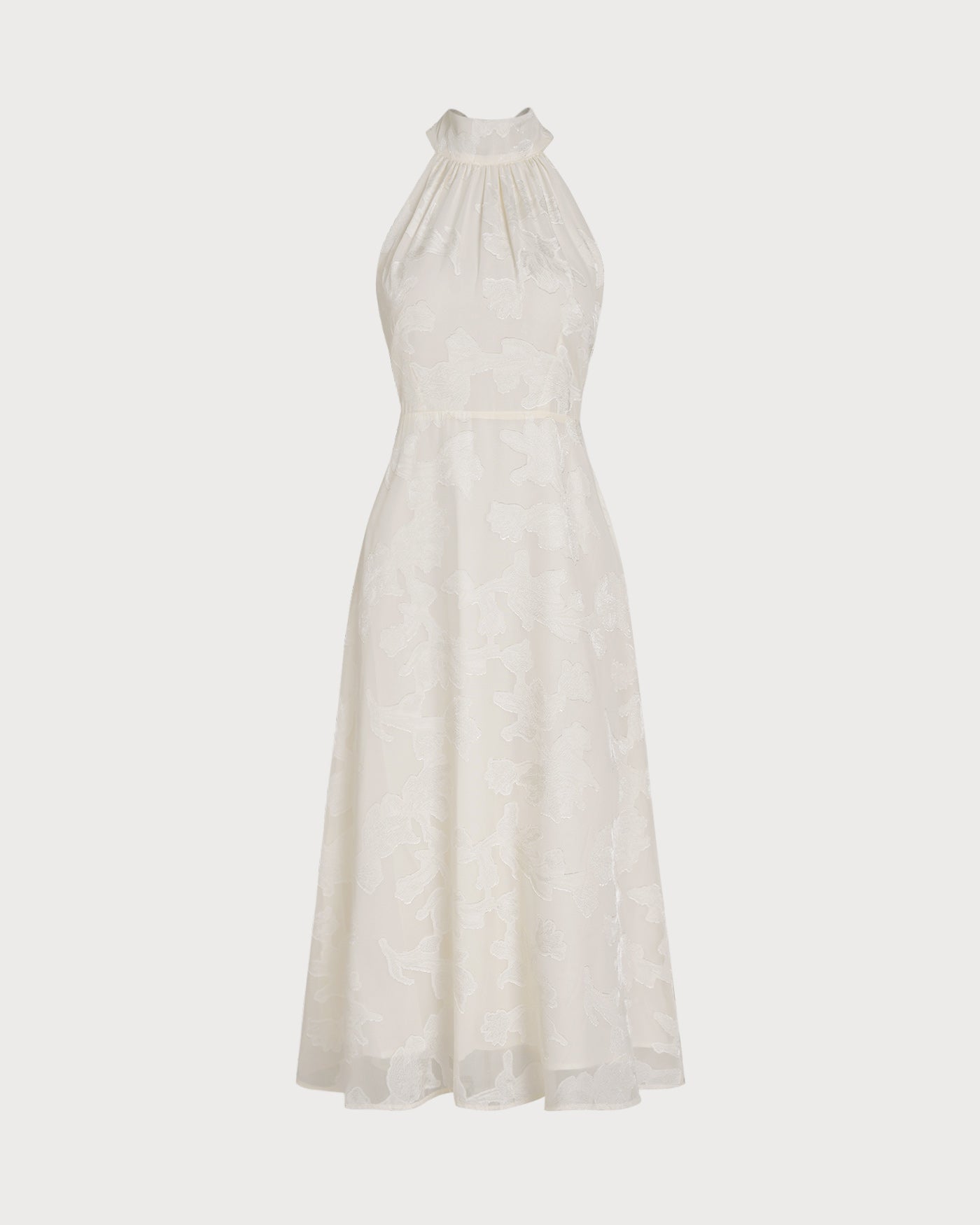 Bej Boyundan Bağlamalı Çiçek Desenli Midi Dresses