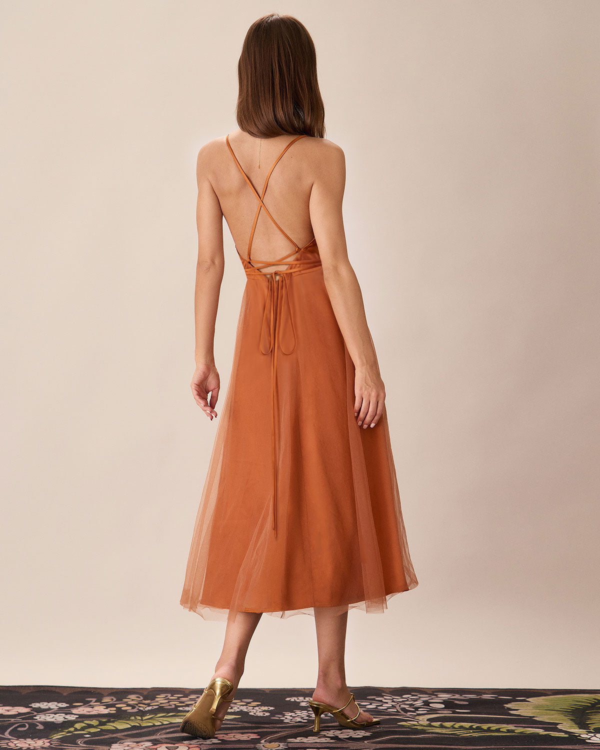 Karamel File Flowy Slip Midi Elbise