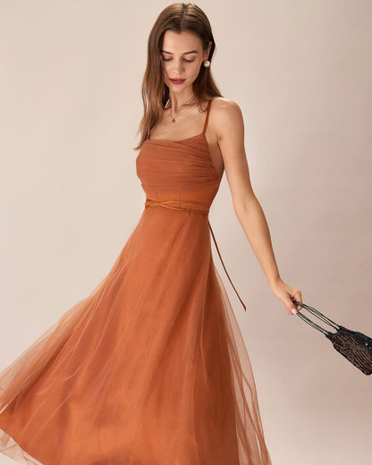 Karamel File Flowy Slip Midi Elbise