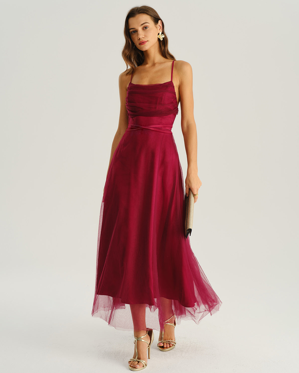 Bordo File Flowy Slip Midi Elbise