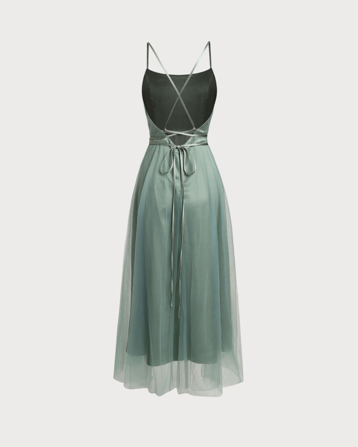 Yeşil File Flowy Slip Midi Elbise