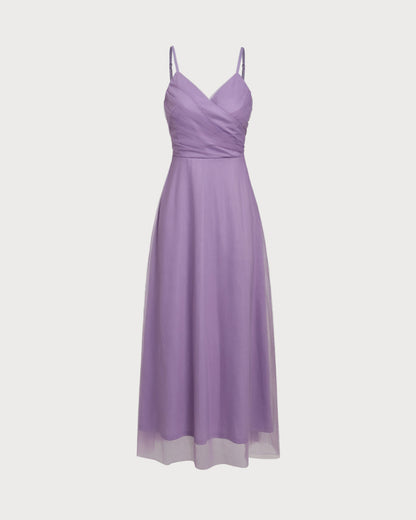 Mor File Kruvaze Slip Maxi Elbise