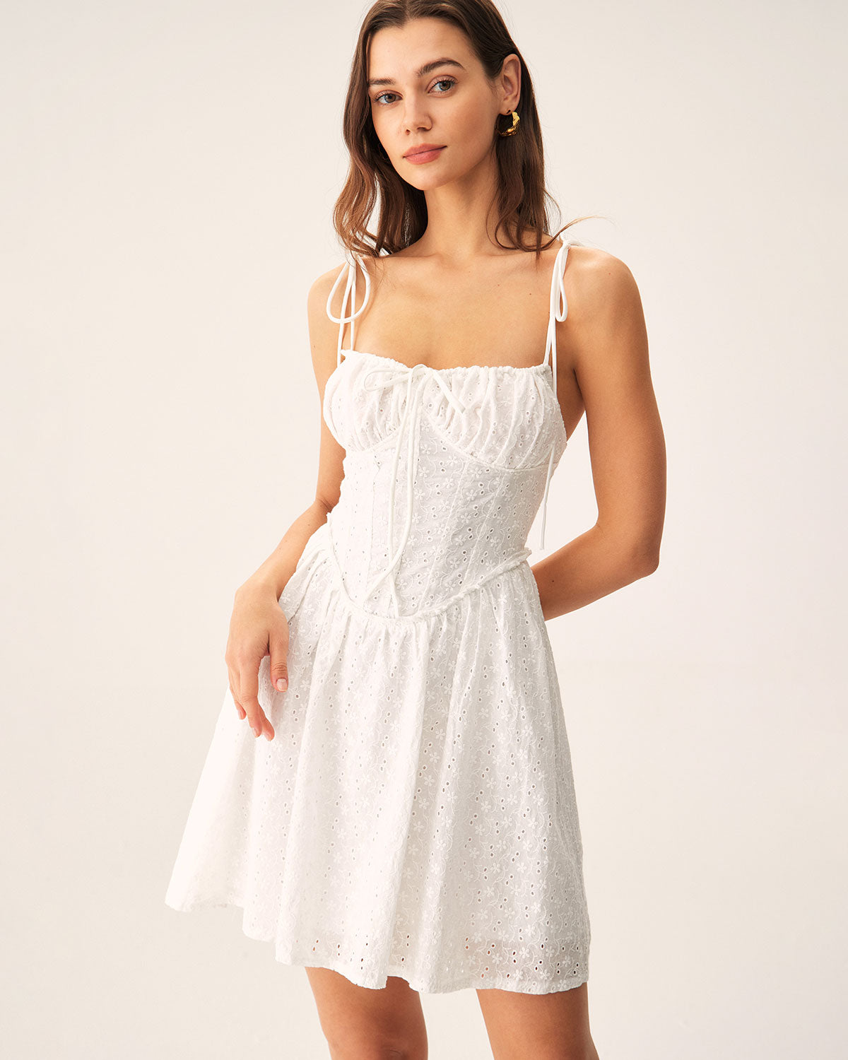 Beyaz Büzgülü Corset Slip Mini Elbise