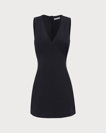 Kadın Siyah V-Neck Kolsuz Mini Elbise