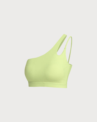 Yeşil Crop One Shoulder Yoga Cami Üst - Hafif Destekli