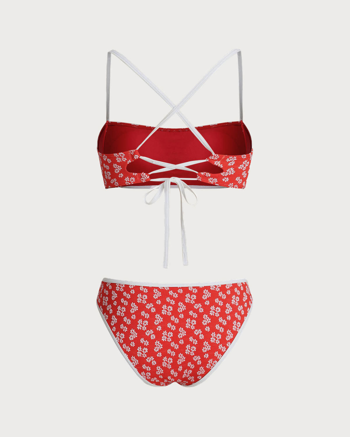 Kırmızı Çiçek Desenli Bralet Bikini Takımı