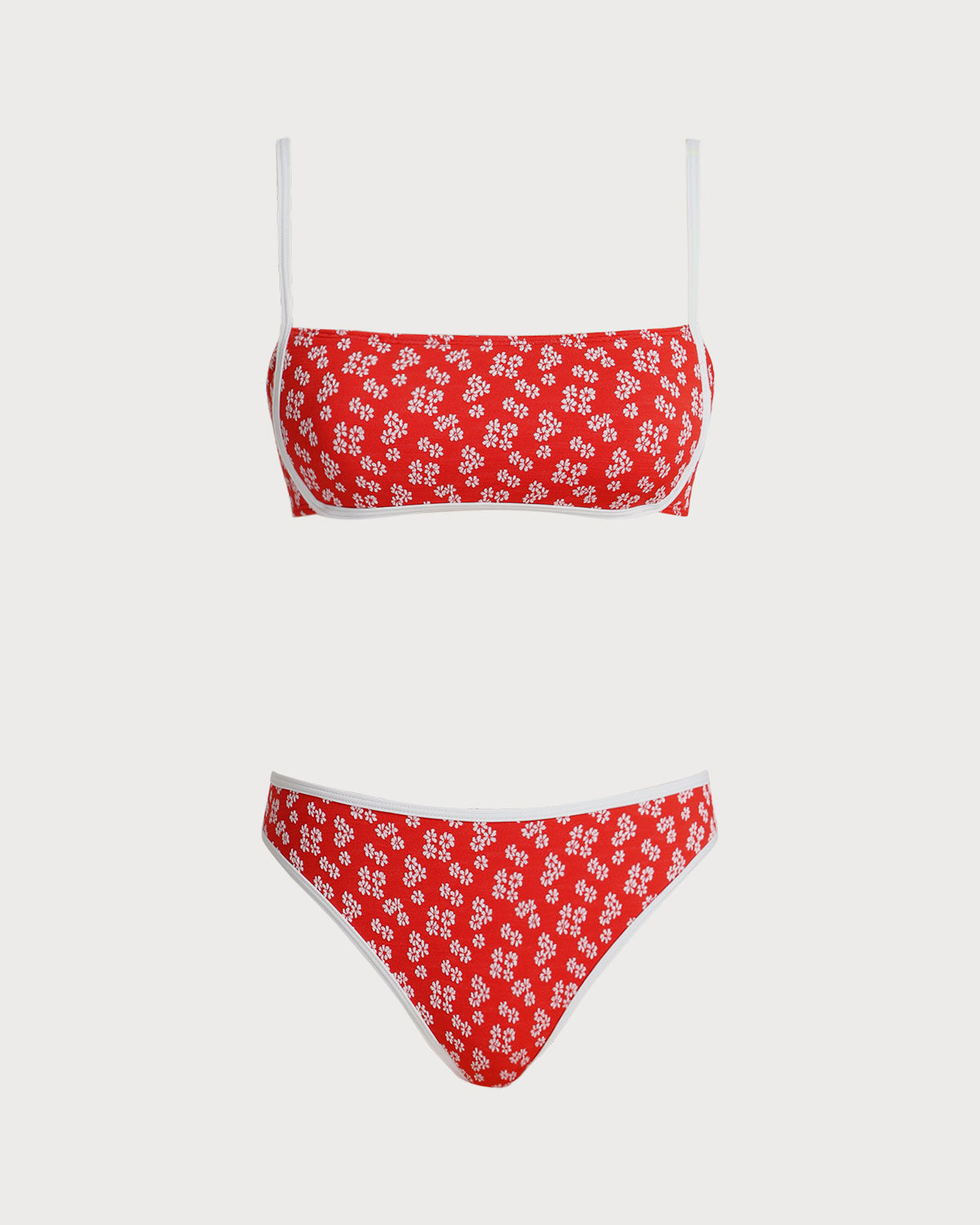 Kırmızı Çiçek Desenli Bralet Bikini Takımı
