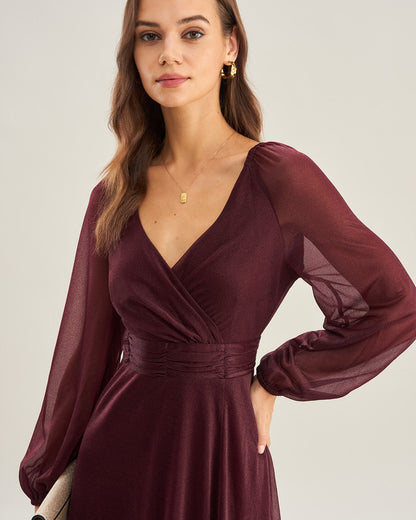 Mor V Yaka Transparan A Kesim Maxi Dresses