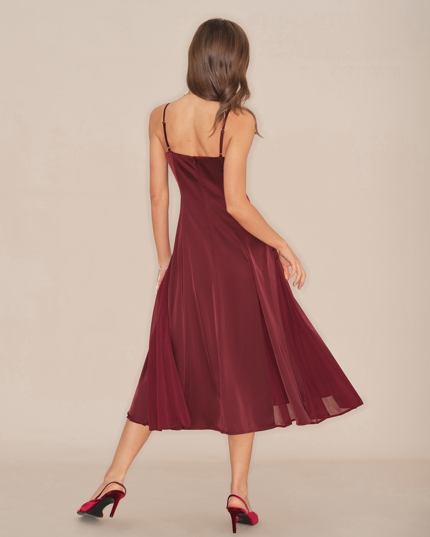 Bordo Slip A Kesim Midi Elbise