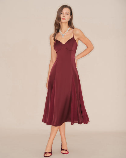 Bordo Slip A Kesim Midi Elbise