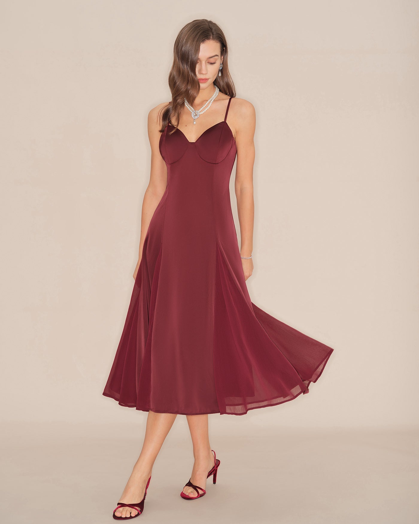 Bordo Slip A Kesim Midi Elbise
