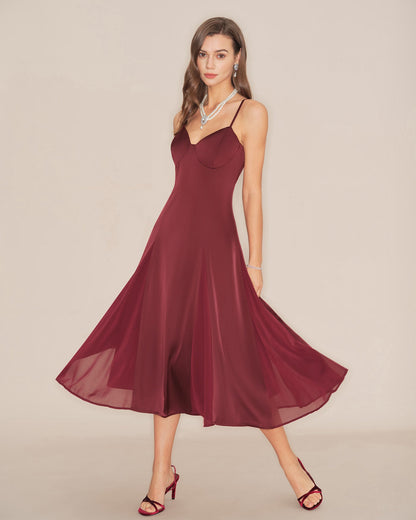 Bordo Slip A Kesim Midi Elbise