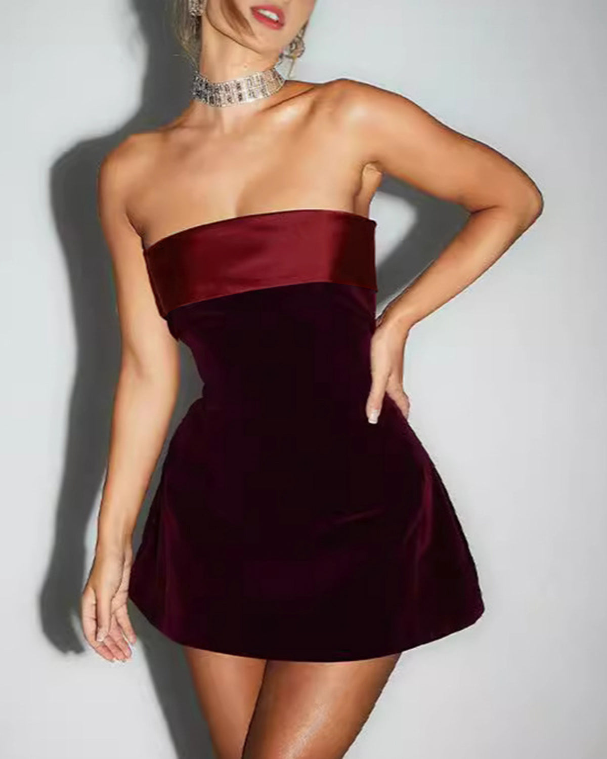Bordo Askısız A Kesim Mini Elbise