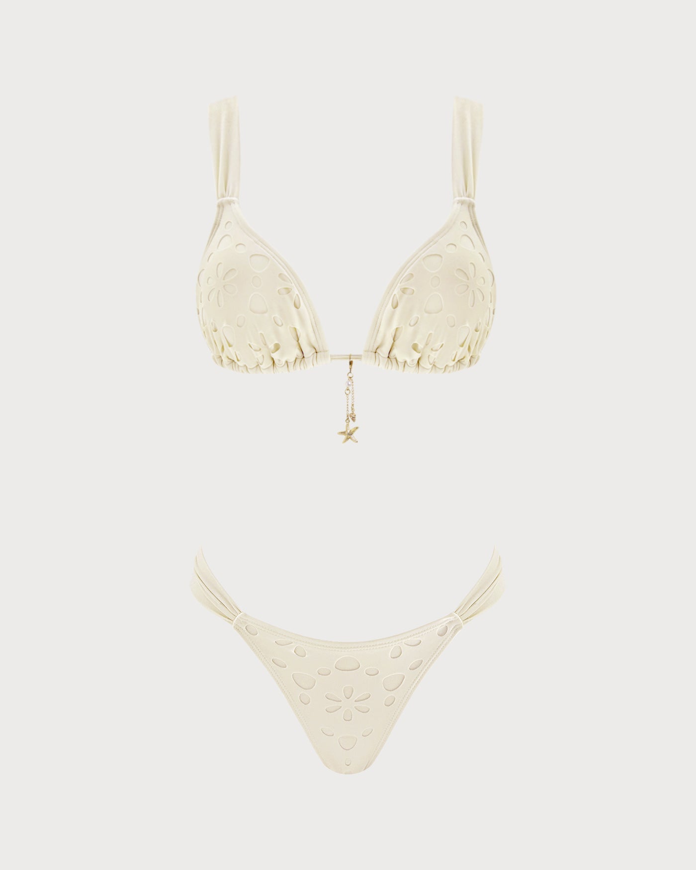 Kırık Beyaz Büzgü Bağlamalı Üçgen Bikini Takımı