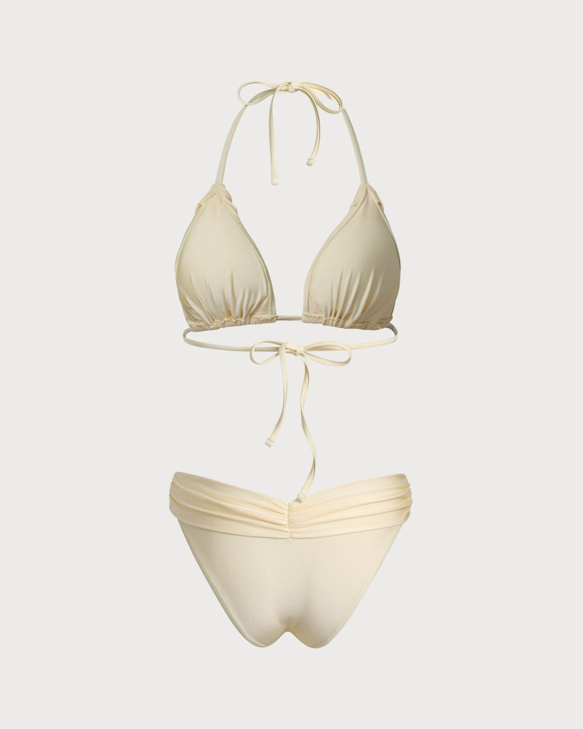 Sarı Büzgülü Boyundan Bağlamalı Bikini Takımı