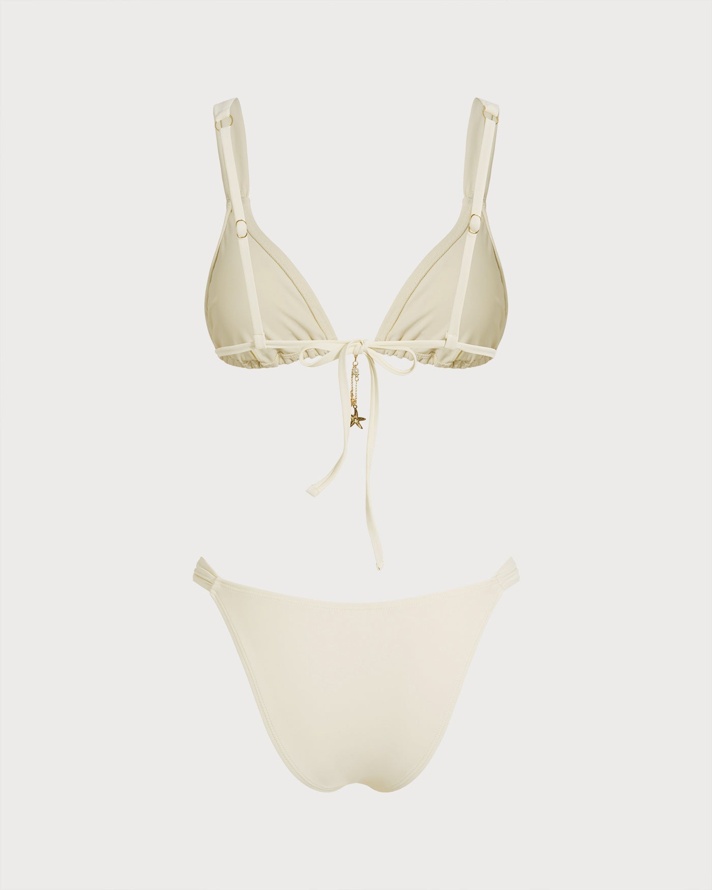 Kırık Beyaz Büzgü Bağlamalı Üçgen Bikini Takımı