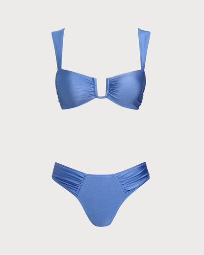Mavi Üçgen Yüksek Esnek Bikini Takımı