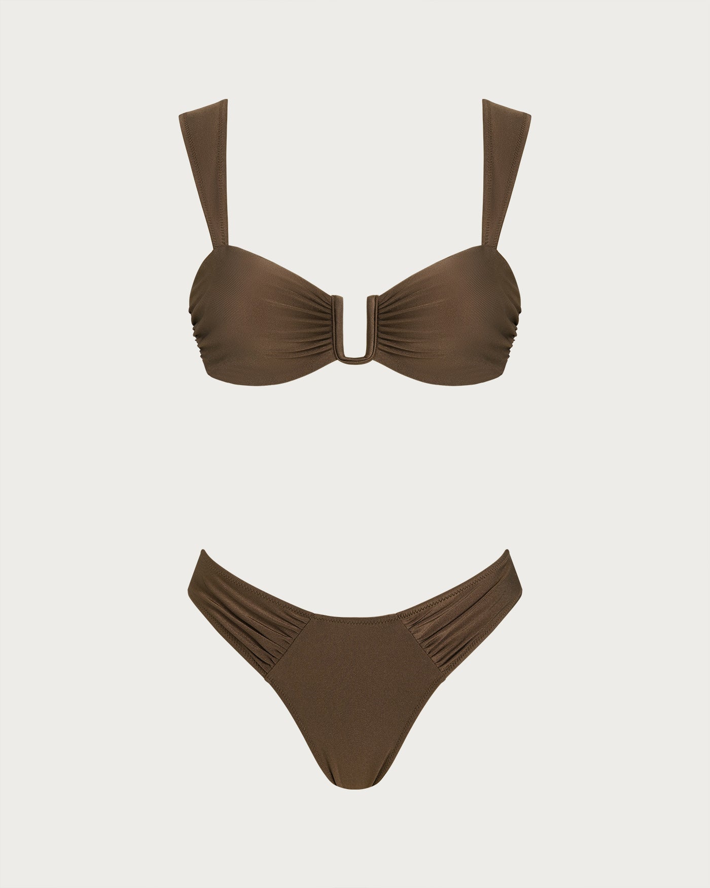 Kahverengi Dekolteli Büzgü Bağlamalı Bikini Takımı