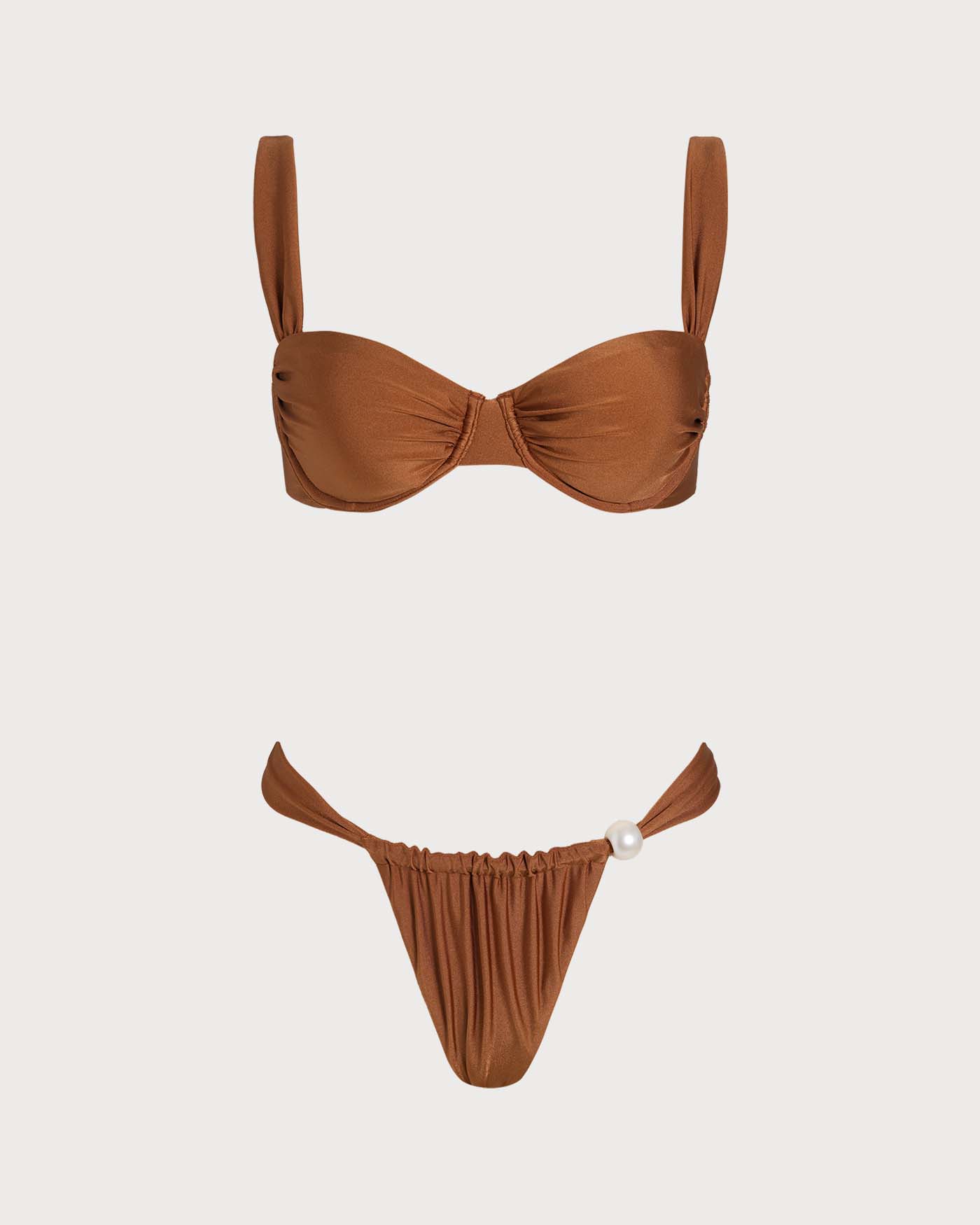 Karamel Kalp Yaka Balenli Bikini Takımı