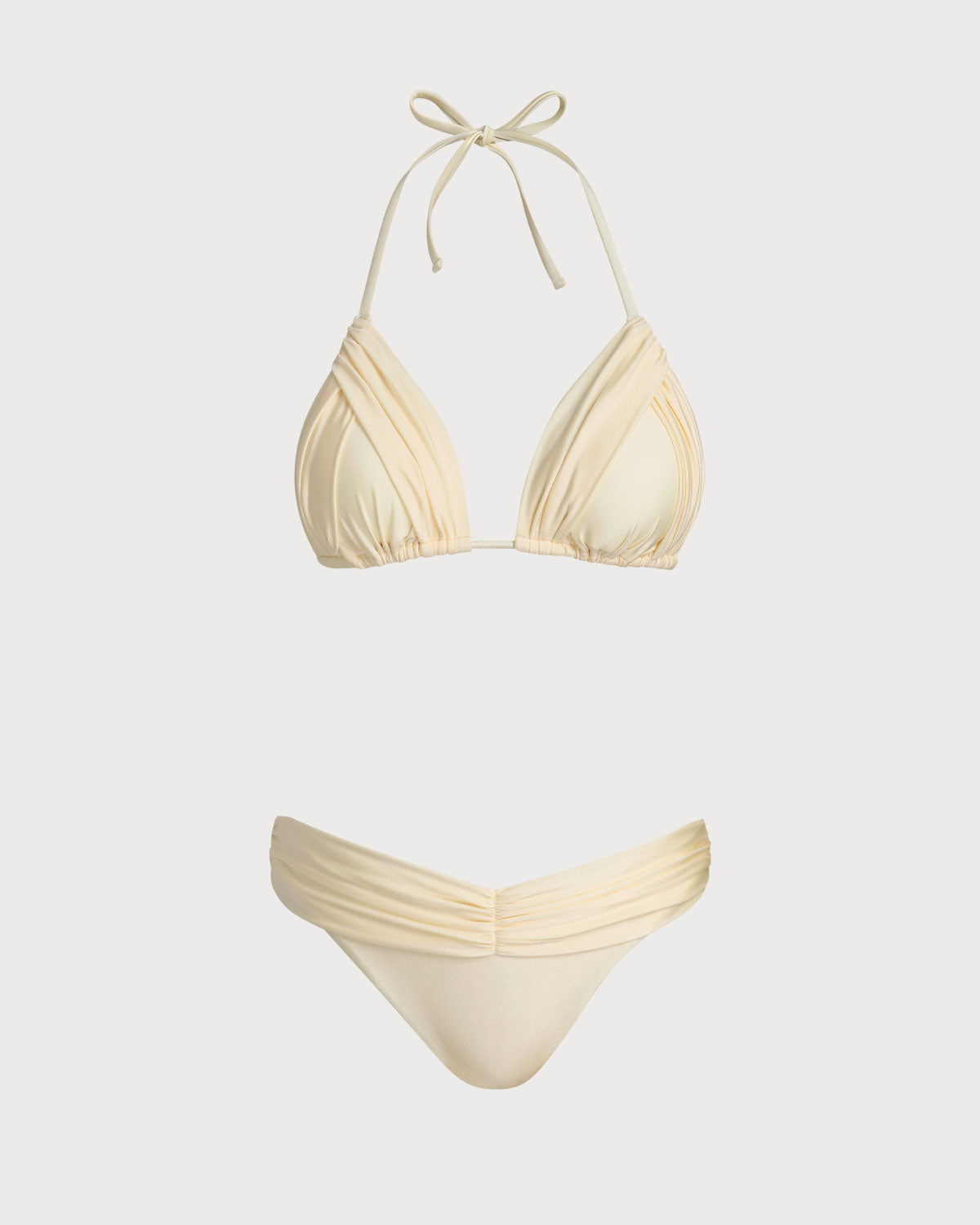 Sarı Büzgülü Boyundan Bağlamalı Bikini Takımı