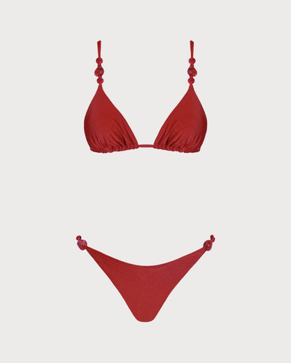 Kırmızı V Yaka Üçgen Bikini Takımı