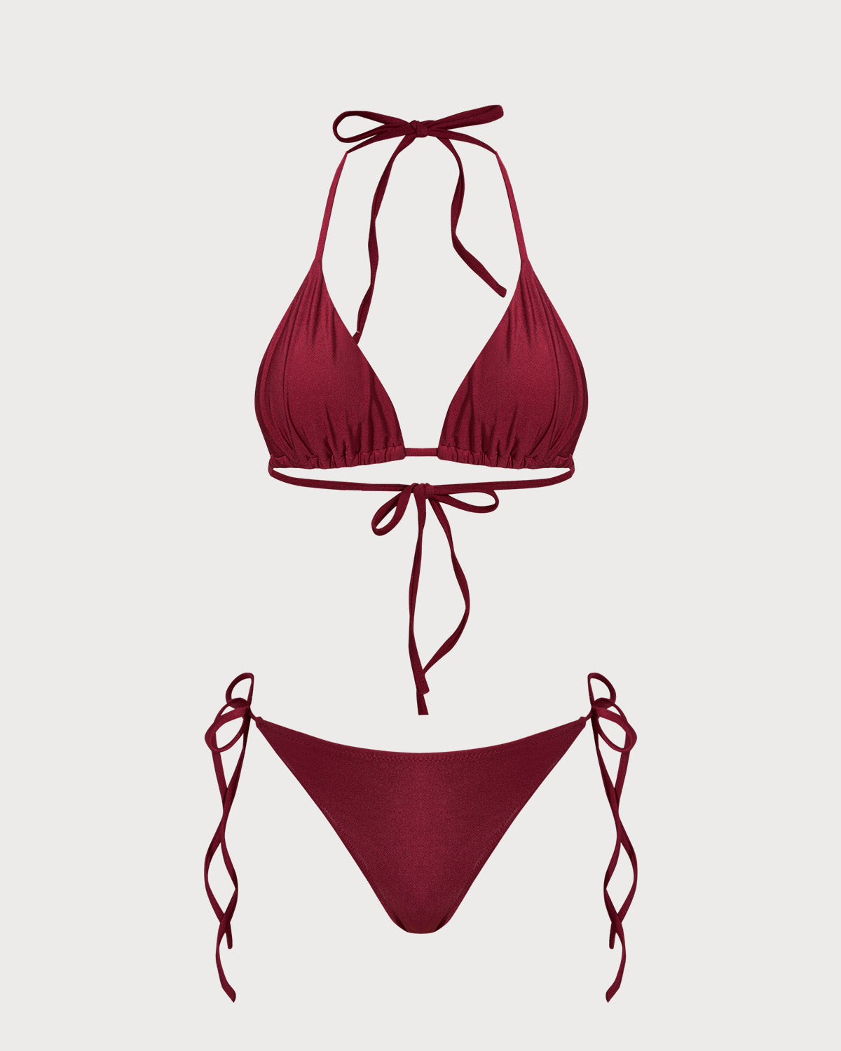 Kırmızı Üçgen Büzgü Bağlamalı Bikini Takımı