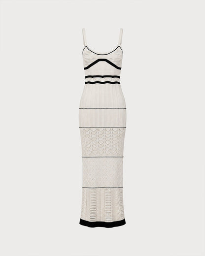 Bej Kontrast Dokulu Slip Maxi Elbise