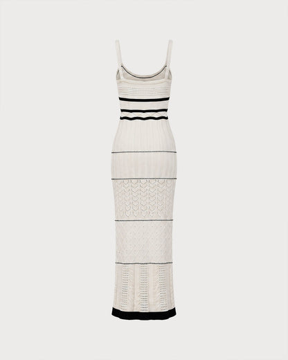 Bej Kontrast Dokulu Slip Maxi Elbise
