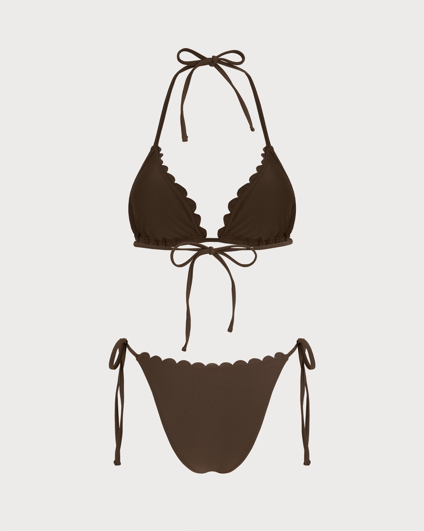Kahve Boyundan Bağlamalı Nakışlı Bikini Takımı
