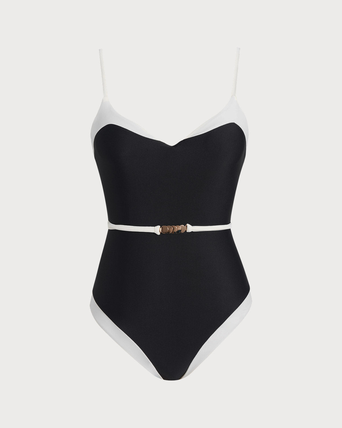 Siyah Kontrast V Yaka Tek Parça Mayo Swimwear