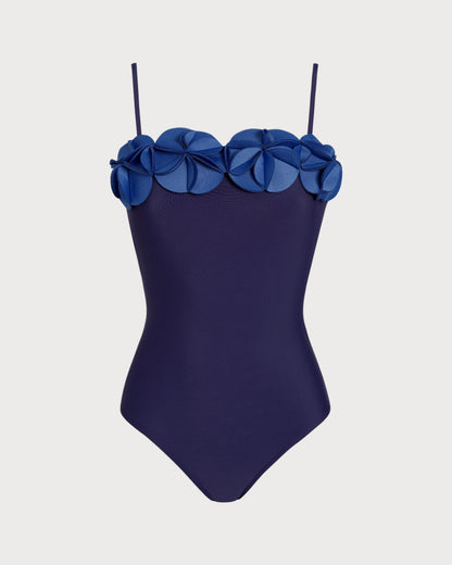 Mavi Çiçek Desenli Tek Parça Mayo Swimwear