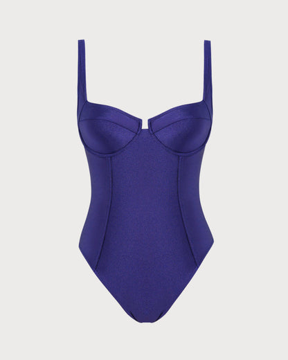 Lacivert Balenli Tek Parça Mayo Swimwear