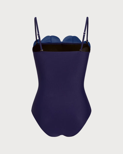 Mavi Çiçek Desenli Tek Parça Mayo Swimwear