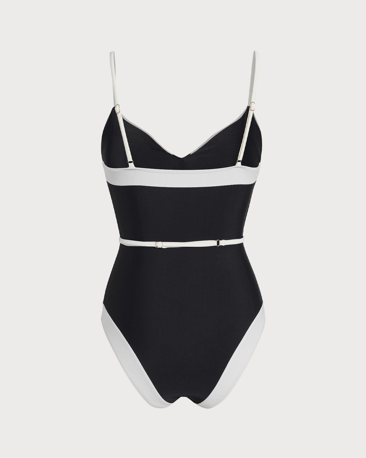 Siyah Kontrast V Yaka Tek Parça Mayo Swimwear
