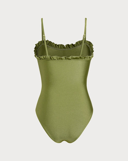 Yeşil Fırfır Detaylı Bralet Tek Parça Mayo Swimwear