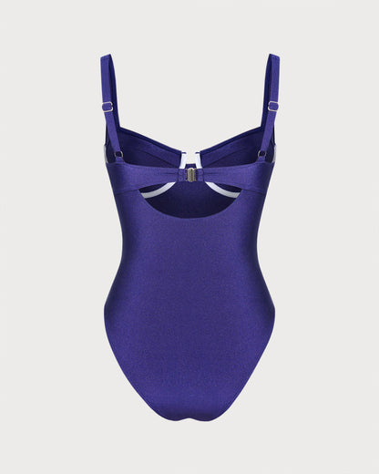 Lacivert Balenli Tek Parça Mayo Swimwear
