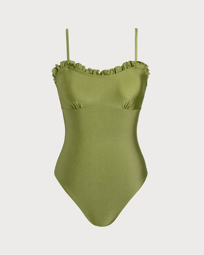 Yeşil Fırfır Detaylı Bralet Tek Parça Mayo Swimwear