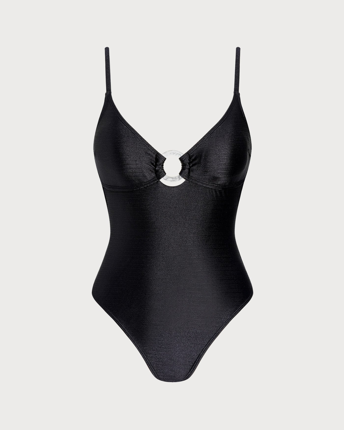 Siyah Düz Renk Halka Detaylı Bralet Tek Parça Mayo
