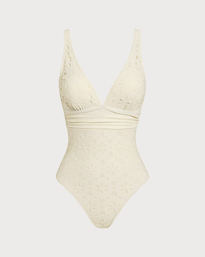 Kırık Beyaz Bralet Tek Parça Mayo Swimwear