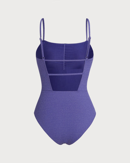 Mor Çapraz Yüksek Esnek Tek Parça Mayo Swimwear