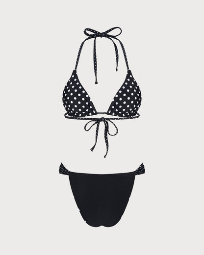 Siyah Puantiyeli Çift Taraflı Bikini Takımı