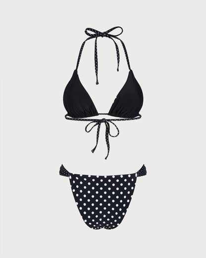 Siyah Puantiyeli Çift Taraflı Bikini Takımı