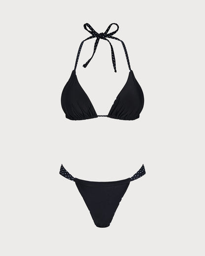 Siyah Puantiyeli Çift Taraflı Bikini Takımı