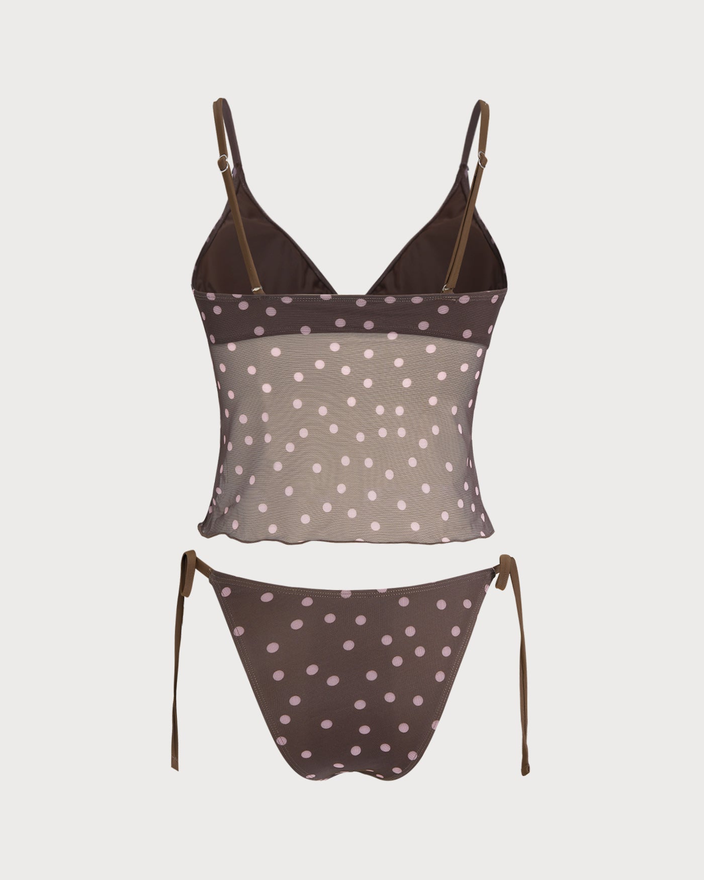 Kahve V Yaka Puantiyeli Tankini Set