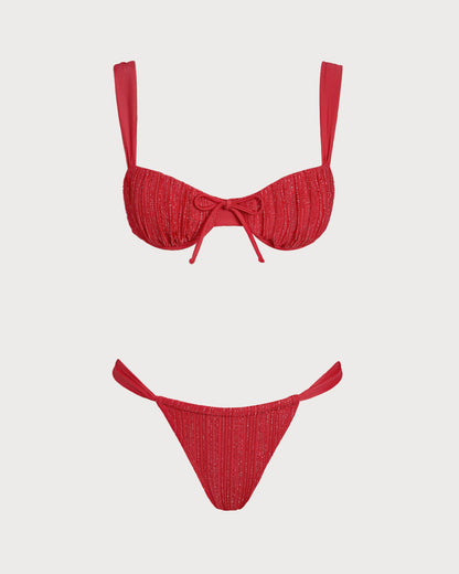 Kırmızı Payetli Balenli Bikini Takımı