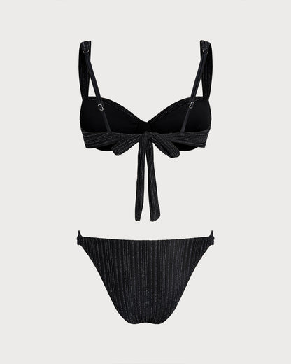 Siyah Payetli Balenli Bikini Takımı