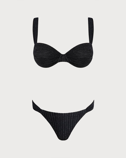 Siyah Payetli Balenli Bikini Takımı