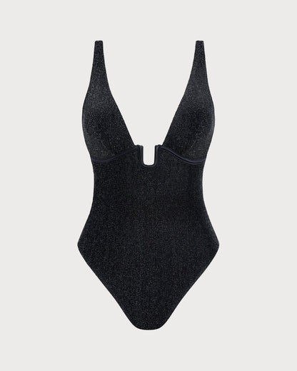 Siyah Payetli Bralet Tek Parça Mayo