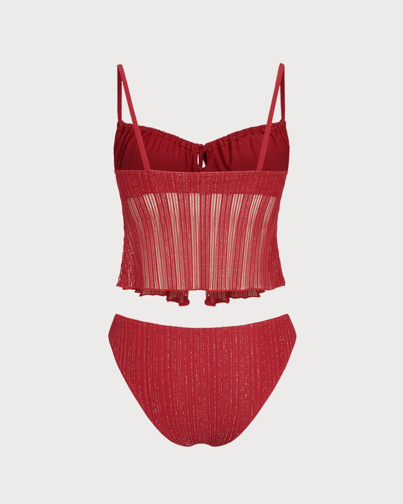 Kırmızı Kare Yaka Payetli Tankini Set