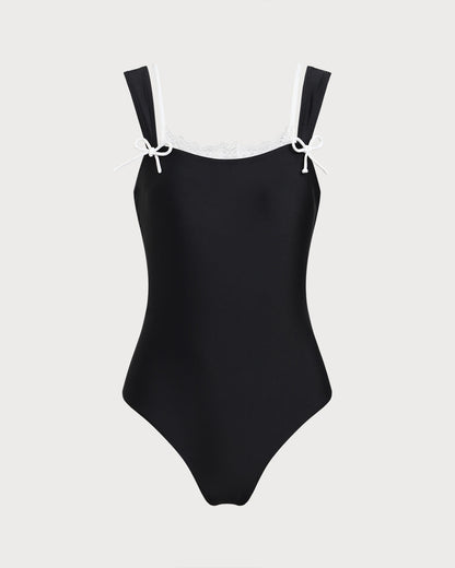 Siyah Contrast Dantelli Tek Parça Mayo Swimwear